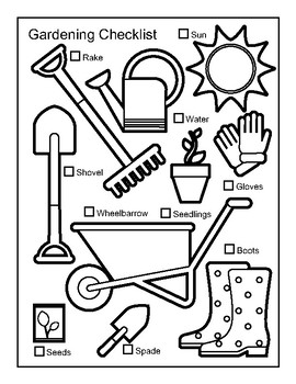 Preview of Gardening Checklist Coloring Page