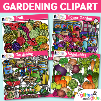 Preview of Gardening Clipart Bundle: Fruit, Vegetable, Flower Clip Art Transparent PNG B&W