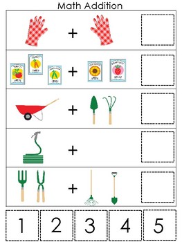 gardening themed math addition game printable preschool game tpt