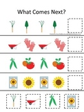 Gardening themed What Comes Next preschool learning game.D