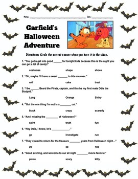 Preview of Garfield's Halloween Adventure Video Questions