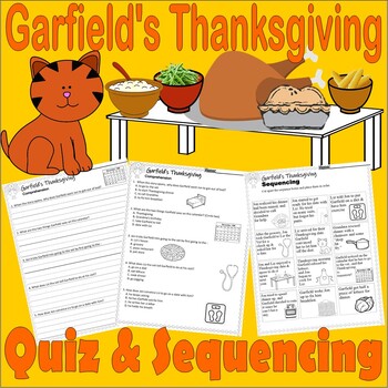 Preview of Garfield’s Thanksgiving Reading Comprehension TV Quiz Tests & Story Sequencing