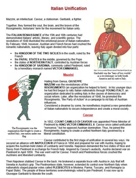 Preview of Garibaldi and Italian Unification Worksheet Bundle