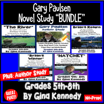 Preview of Gary Paulsen Novel Bundle, Four Complete Novel Studies, Plus Author Study