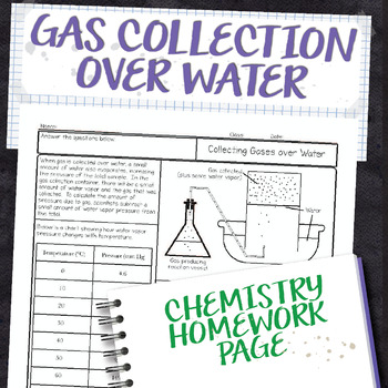 Preview of Gas Collection over Water Chemistry Homework Worksheet