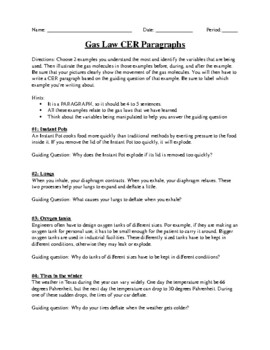 Preview of Gas Law CER Paragraphs