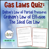 Gas Laws Quiz - Dalton's, Graham's, and Ideal Gas Law