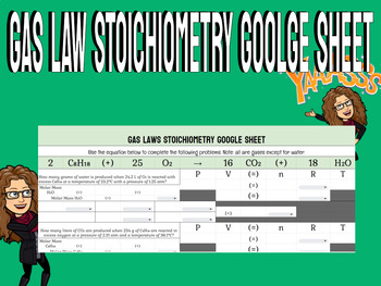 Preview of Gas Law Stoichiometry SELF GRADING Google Sheet