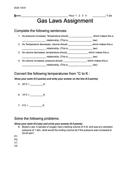 Preview of Gas Laws Assignment