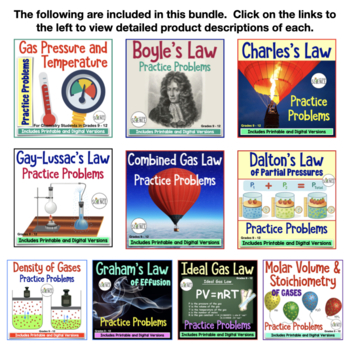 Gas Laws: Bundle of 9 Homework Worksheets by Amy Brown Science | TpT