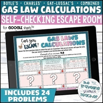 Preview of Gas Laws Calculation Practice Problems | Self-checking Escape Room Activity