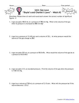 Preview of Homework Worksheets: Gas Laws - Set of 6!  Answers included!