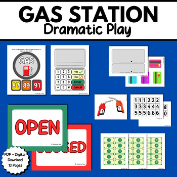 Preview of Gas Station Dramatic Play Visuals Set | Preschool Pretend Play Center Printables