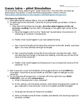 Preview of Gases Unit Review - pHet website Simulation & Answer Key