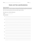 Gases and Gas Laws 3x3 Vocabulary Puzzle Answer sheet with