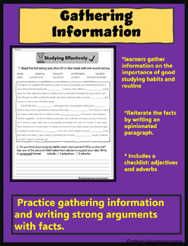 Preview of Gathering Information ~ Opinion Paragraph ~ Grammar - Adj. and advb. - studying