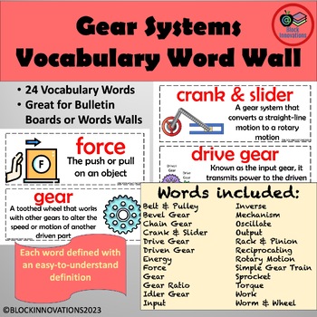 Preview of Gear Systems Vocabulary Word Wall With Pictures