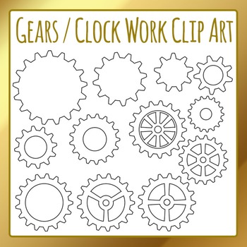 Preview of Gears, Cogs and Clockwork Simple Outline Clip Art / Clipart Commercial Use