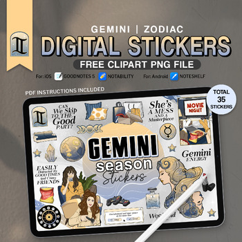 Preview of Gemini Season Digital Stickers, 35 PNG Funny Zodiac Signs, Astrology Sticker