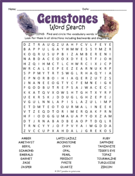 word search gems puzzle gemstones puzzles