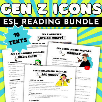 Preview of Gen Z ESL Reading Comprehension Passages and Activities Bundle
