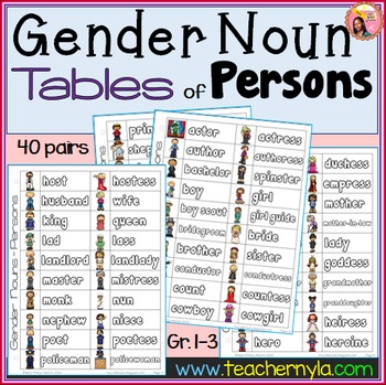 gender nouns list of persons table by nyla s crafty teaching tpt