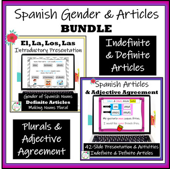 Preview of Gender of Spanish Nouns, Indefinite & Definite Articles, & Adjectives BUNDLE