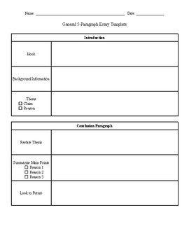 General 5-Paragraph Essay Printable Template Outline by Katie Rosta ...