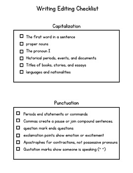 Preview of General Editing Checklist for Writing