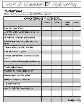 Preview of General Education Teacher IEP Input Survey