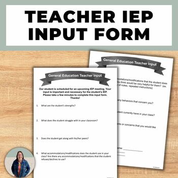 Preview of Teacher Input Forms for IEP Special Education IEP Data Collection Sheets