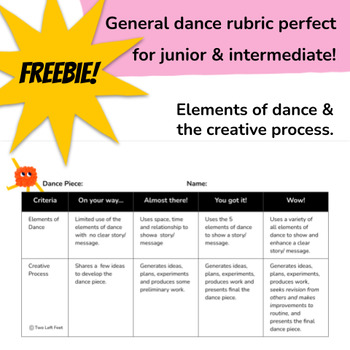 Preview of General / Generic Dance Rubric! FREEBIE