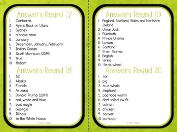 General Knowledge Trivia Quiz Cards By Bee Happy Tpt