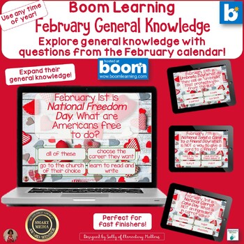 Preview of General Knowledge Trivia Questions Reading and Enrichment February Boom Cards
