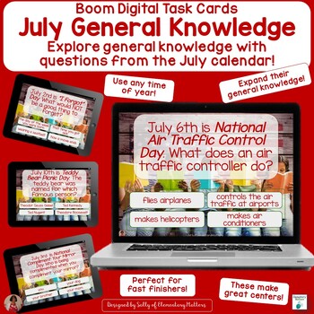 Preview of General Knowledge Trivia Questions Reading and Enrichment July Boom Cards