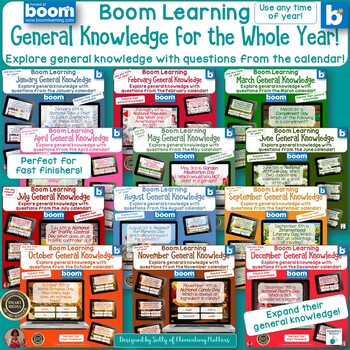 Preview of General Knowledge Trivia Reading & Enrichment Questions for the Year Boom Cards