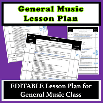 Preview of General Music Lesson Plan EDITABLE TEMPLATE