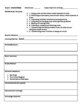 Preview of General Music Lesson Plan Template