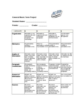 Preview of General Music PowerPoint Presentation Rubric