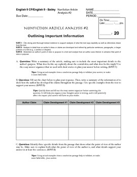 Preview of General Nonfiction Analysis Question Set #2 (Common Core)