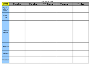 Preview of General Purpose Weekly Lesson Plan Template