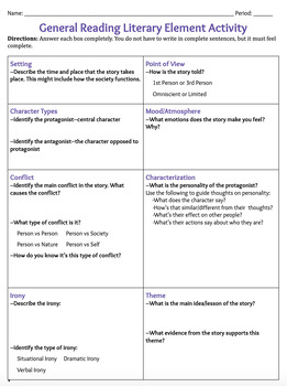 General Reading Literary Element (Literary Terms) Activity (Fillable)