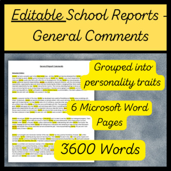 Preview of General Report Card Comments Editable