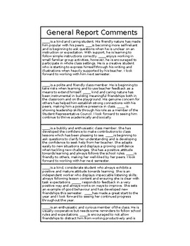 Preview of General Report Comments - Set of 22 NSW AU