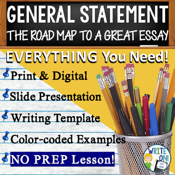 Preview of General Statement, Detail Statements, Writing Leads, Summaries, Writing Template