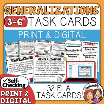 Preview of Making Generalizations Task Cards | Print & Google & Self-Checking Easel