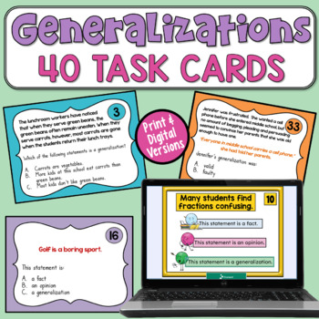 Preview of Generalizations Task Cards: 40 Practice Exercises for Perspective and Bias