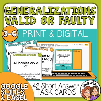 Preview of Generalizations Task Cards: Deciphering if a Statement is Valid or Faulty