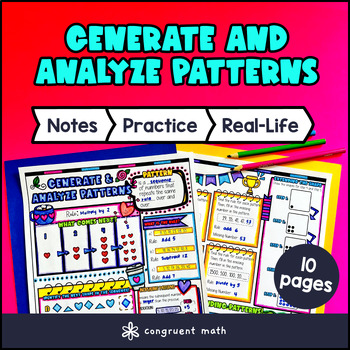 Preview of Generate and Analyze Patterns & Rule Guided Notes w/ Doodles 4th Grade 4.OA.C.5
