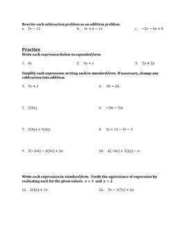 Generating Equivalent Expressions Worksheet By Taylor J S Math Materials